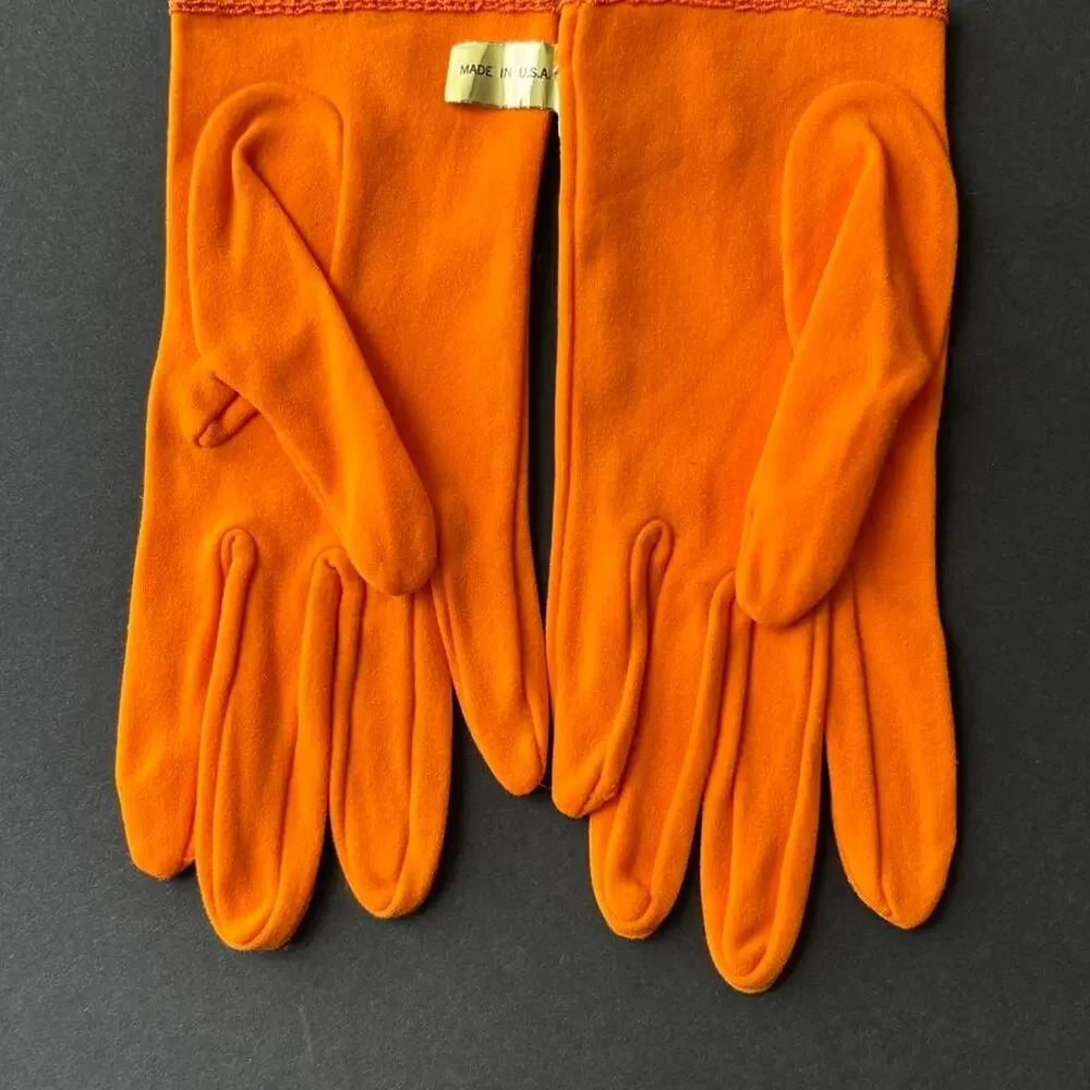 Vintage orange stretch fabric gloves